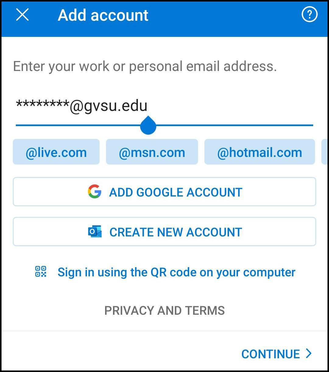 Enter your GVSU Email Address Screen